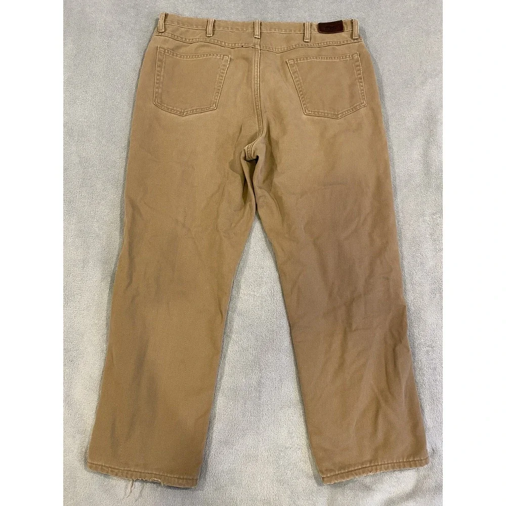 LL Bean Pants Mens 36 Beige Tan Cotton Flannel Lined Khakis Slacks 36x29